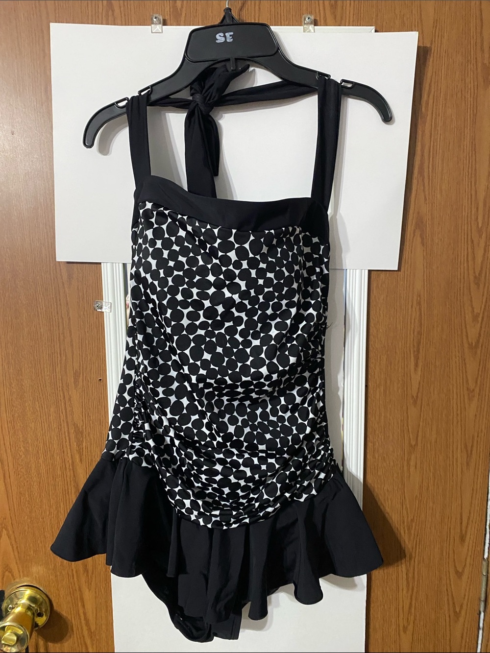 Aqua Green Black & White Polka Dot One-Piece Swimdress
